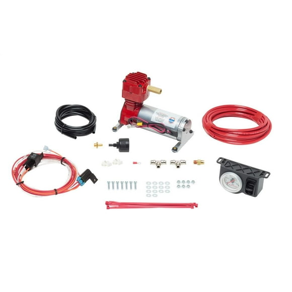 Firestone Industrial Helper Spring Compressor Kit 2097 Level-Rite; Controls Two Air Springs Simultaneously; Includes Heavy Duty Compressor/Wiring Harness/Sensors/Gauge/Air Line; Switch Operated