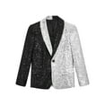 thumbnail image 3 of YEAHDOR Kids Boys Shiny Sequins Circus Magician Costume Wedding Proms Party Outerwear Lapel Long Sleeve Blazer Jacket Black&Silver 10, 3 of 5