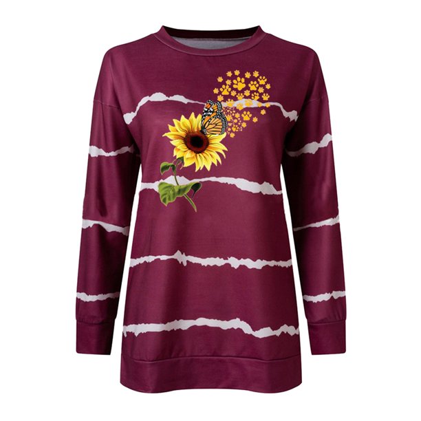Olyvenn Sweatshirts for Women Ladies Fashion Blouse Clearance Sunflower