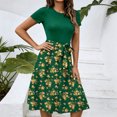 thumbnail image 2 of ZHOGXU Women's Dresses Summer Short Sleeve Round Neck Floral Printed Lightweight Comfortable Stylish Dress For Casual Daily Wear,Green,S, 2 of 6