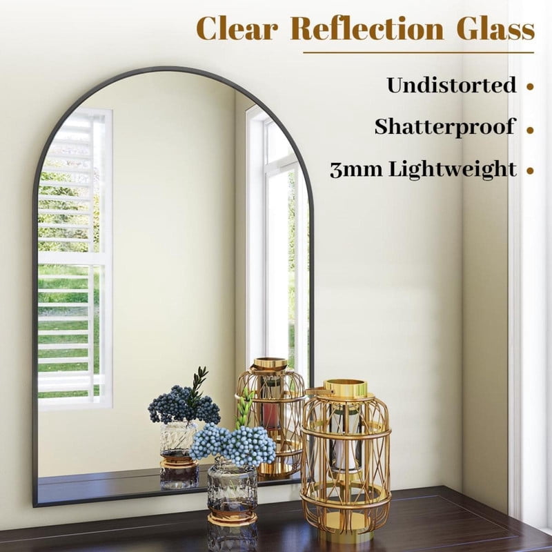 Easy4Home 41"x26"Arched Bathroom Mirror Decor Vanity Mirror Wall Mounted,Black
