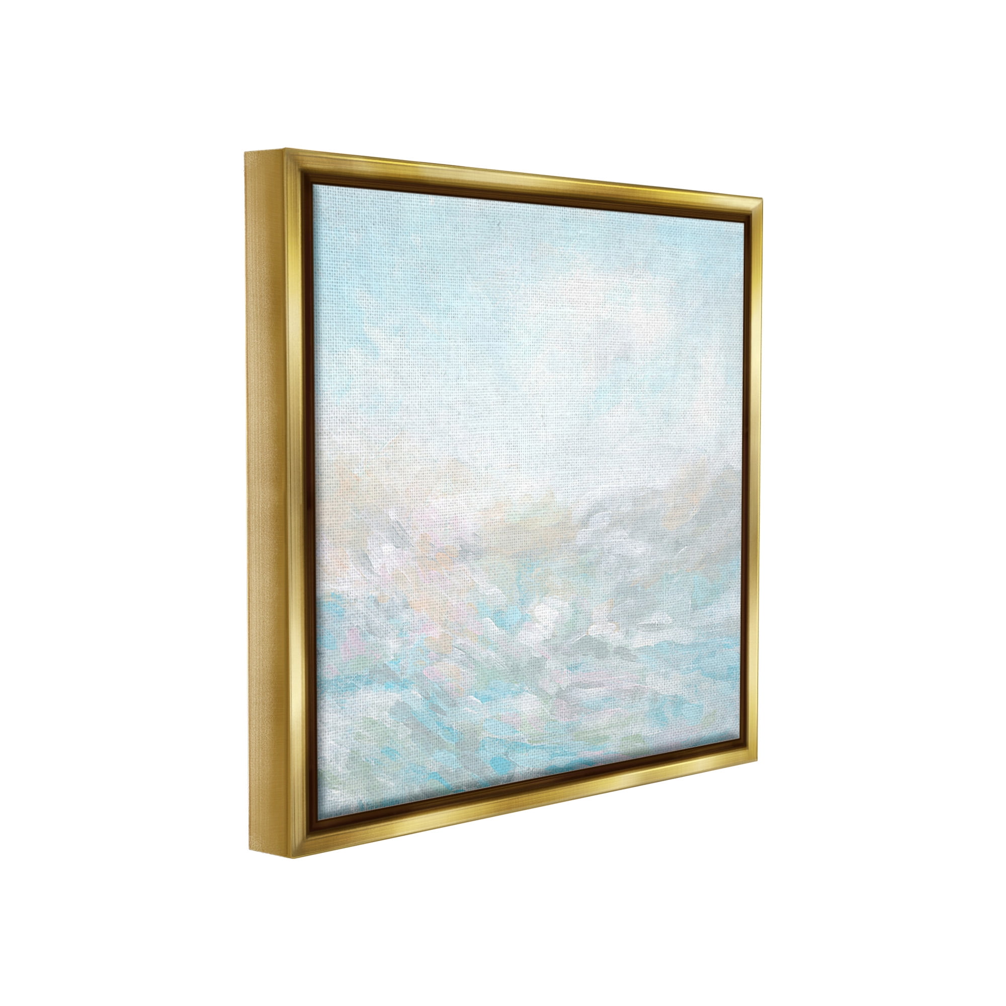 Stupell Industries Blue Abstract Waves Abstract Painting Gold Floater Framed Canvas Art Print Wall Art, 18 x 18