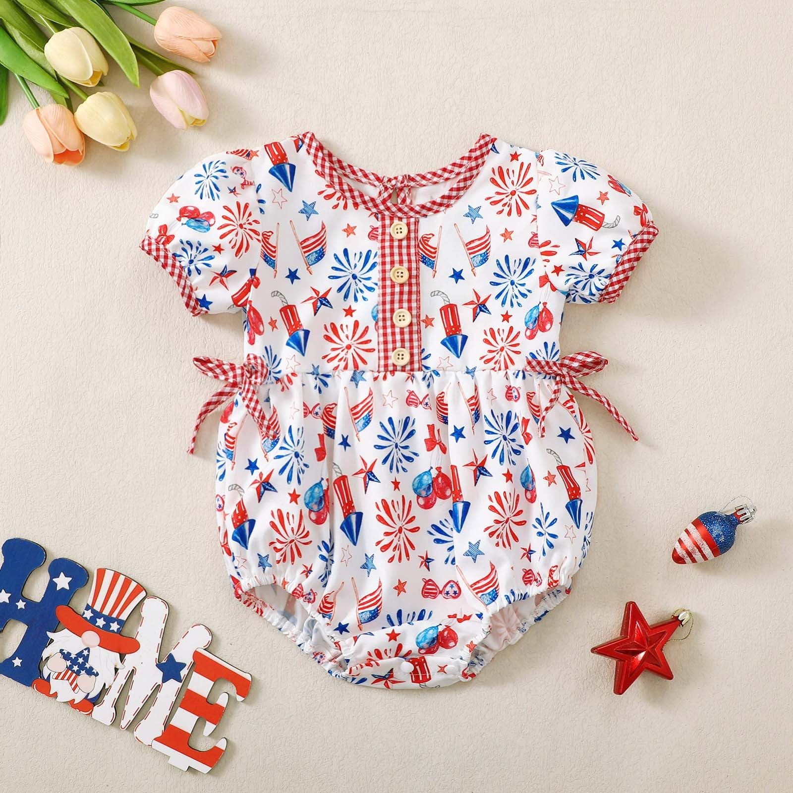 eczipvz Preemie Girls Baby Clothes 4th Of July Baby Girl Outfits USA Bubble Romper Jumpsuit Infant Girl Fourth Of July Outfit Summer Clothes(White,0-3 Months)