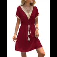 thumbnail image 2 of Vestido Informal de Verano con Cintura Ajustada para Mujer para Vacaciones Rojo Vino M, 2 of 7