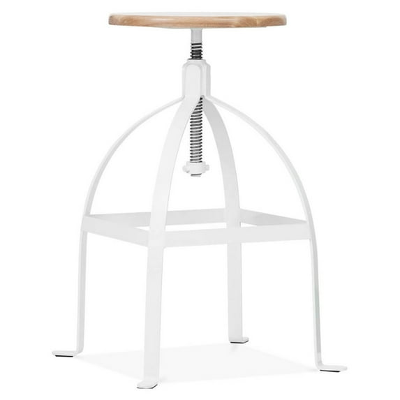 Turner White Adjustable Steel Barstool Ash Wood Seat 25 - 30 Inch