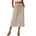 thumbnail image 2 of Audhol Gaucho Pants for Women Pants for Women Elastic Waisted Wide Leg Pants Casual Trousers with Pockets Trendy Loose for Work Wide Leg Capri Pants for Women Beige L, 2 of 6