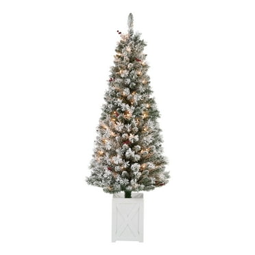 Holiday Time Set of Two 5-Foot Pre-Lit Flocked Artificial Christmas Tree