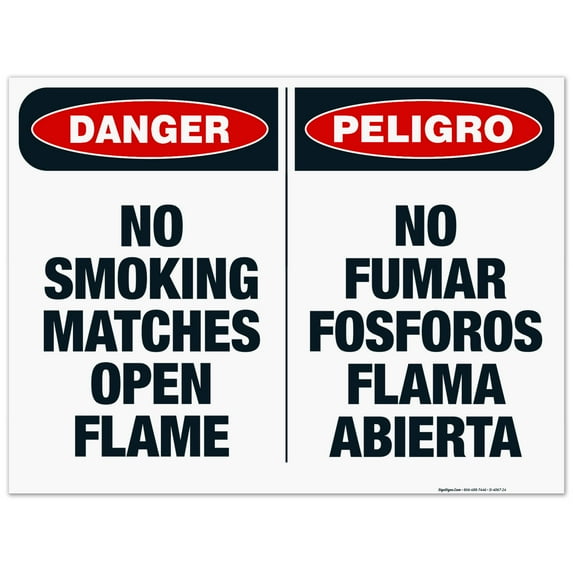 Danger No Smoking Matches Open Flame Bilingual Sign, OSHA Danger Sign, 18x24 Corrugated Plastic