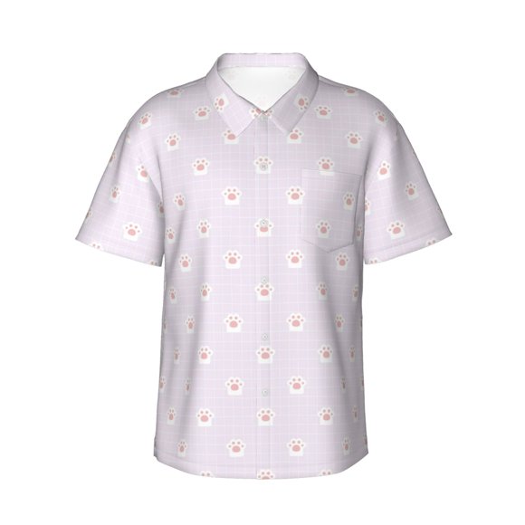 Naloa Kawaii Cat Paw Print Authentic Hawaiian Shirt, Men's Tropical Aloha Shirt for Summer Parties Vacations,Large