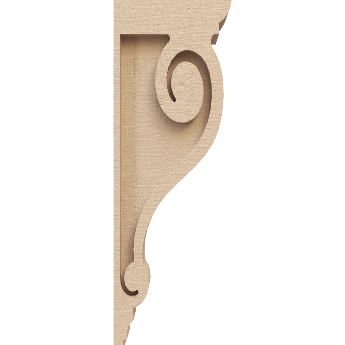 2"W x 4"D x 12"H Thin Scroll Rough Cedar Woodgrain TimberThane Corbel, Primed Tan