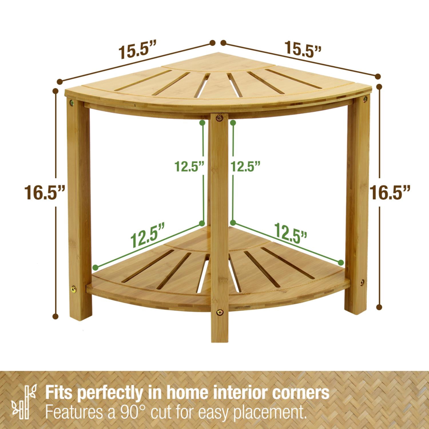 Sorbus Bamboo Shower Stool with Shelf, Corner Bath Bench, Waterproof Bathroom Seat, Natural