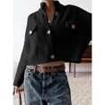 thumbnail image 4 of Chaquetas Tipo Suéter con Botones para Mujer, de Moda, con Cuello Alto, Larga, Holgadas, de Punto Grueso, Abrigos para Exteriores. Negro XL, 4 of 7