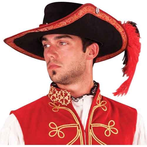 Suede Musketeer Hat in Black/Red, size 