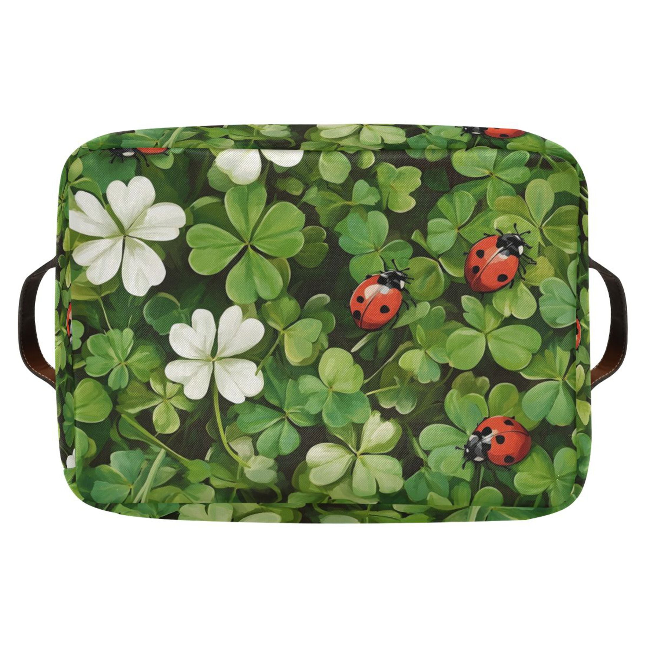 Ryvnso Ladybugs Clover Flowers Storage Basket Large Bin Foldable Boxes Toys Organizer 14.2x10.2x8.3in 2 PCs