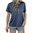 thumbnail image 5 of amkenre Summer Tops for Women 2024 Dressy Casual Basic Solid Shirt Button Loose Oversized Tees Crewneck Short Sleeve Blouse, 5 of 7