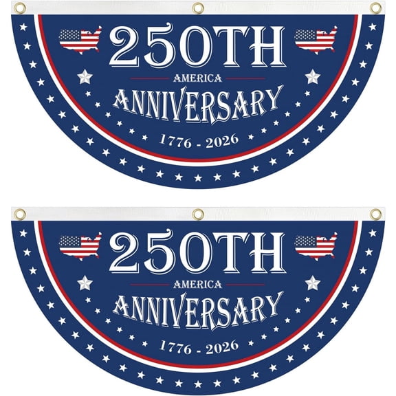 250th Anniversary Bunting Flags, 2 Pack 1.5 x 3 FT American Fan Banner USA 250 Year Birthday Patriotic Decorations for Porch, Fence, Patio