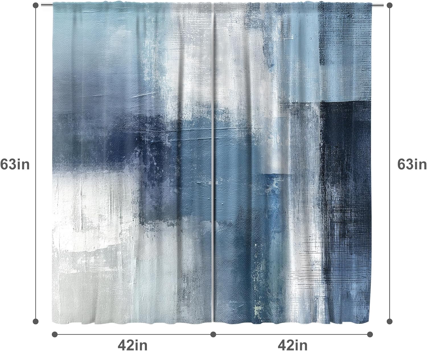 Abstract Navy Blue Curtains 42W x 63H Inch Rod Pocket Grey Art Painting Modern Contemporary Watercolor Cool Oil Print Living Room Bedroom Window Drapes Fabric 2 Panel