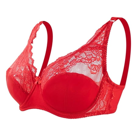 

dmqupv Front Closure Bra Womens Lace Bra Underwear Female Bra Thin Cup Bra Push Up Underwear Plus Size Solid Bra Women Red 90