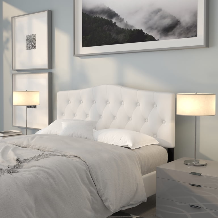Emma + Oliver Tufted Queen Headboard, White Fabric photo 1