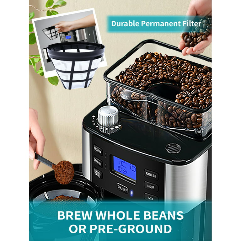  10-Cup Drip Coffee Maker, Grind and Brew Automatic Coffee  Machine with Built-In Burr Coffee Grinder, Programmable Timer Mode and Keep  Warm Plate, 1.5L Large Capacity Water Tank Coffee Serving Sets: Home