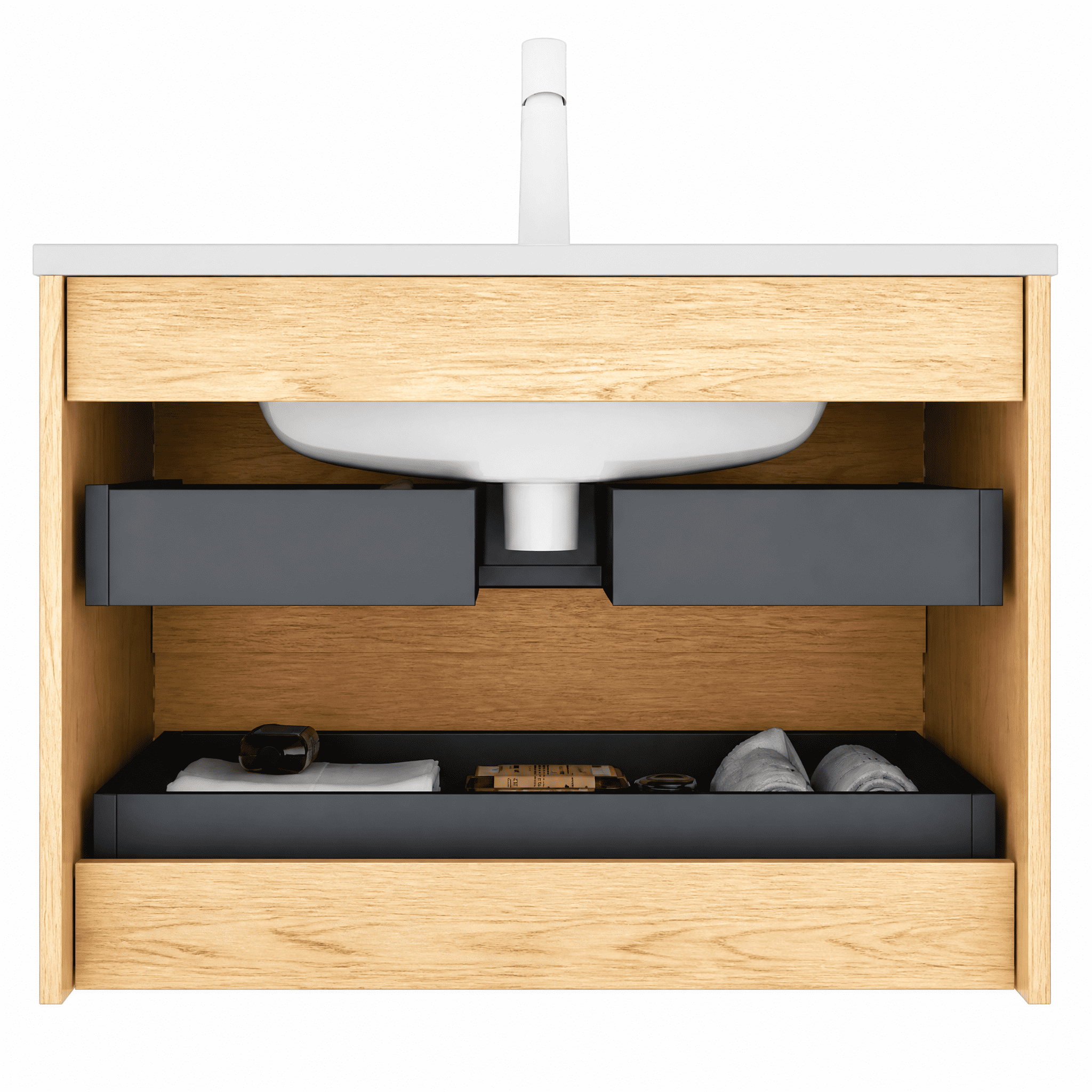 30" Bathroom Vanity with Sink, Wall-Mounted Floating Plywood Bathroom Storage Cabinet with Drawers, White Ceramic Basin, Pre-assembled, Corolla Oak Woodgrain Color