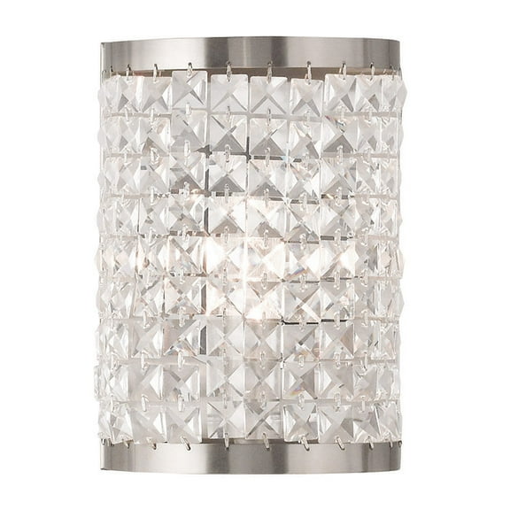 6 inch 1 Light Brushed Nickel Wall Sconce with Clear Crystals Shade