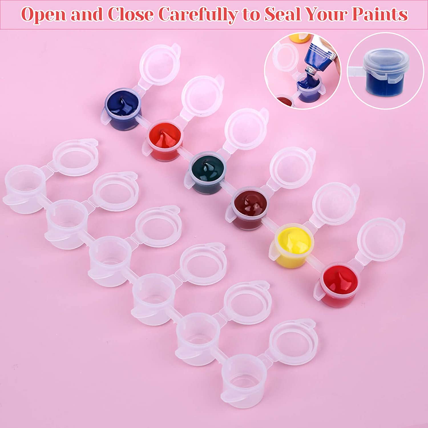 100 Strips 600 Pots Empty Paint Pots, Mini Paint Storage Cup with Lids,  5ml/