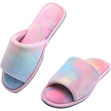 

LORDFON Open Toe Womens Slippers Slip-On House Slippers with Memory Foam