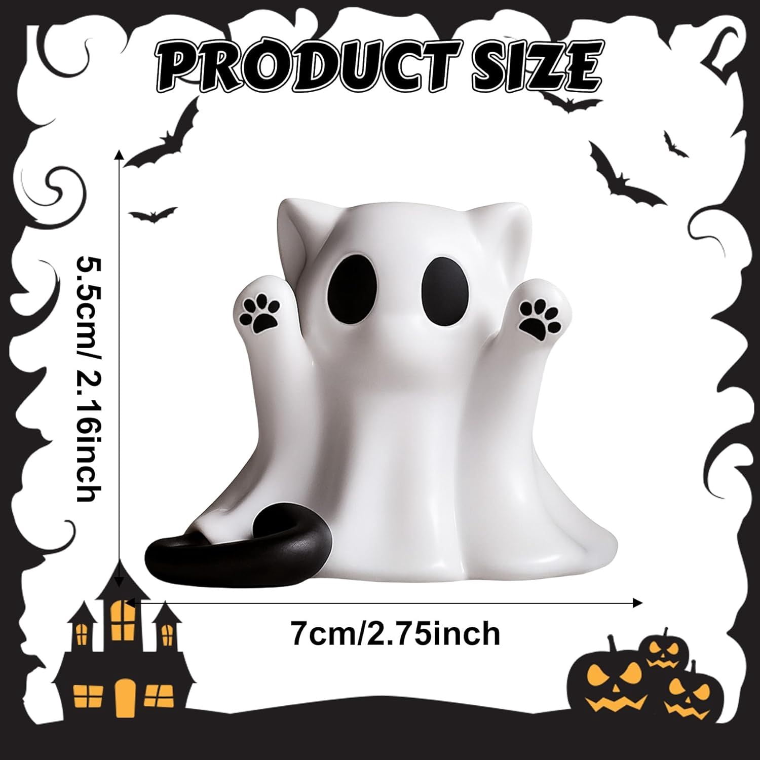 Cat-Shaped Ghost Ornament Mini Resin Figurine for Halloween Table Decor