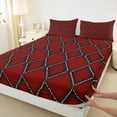 thumbnail image 3 of jejeloiu Vintage Rhombus Pattern Twin Sheet Sets,Abstract Minimalist Geometric Twin Fitted Sheet,Red Black Flat Sheet For Men Women,Ultra Soft Home Decor,3 Pieces, 3 of 7