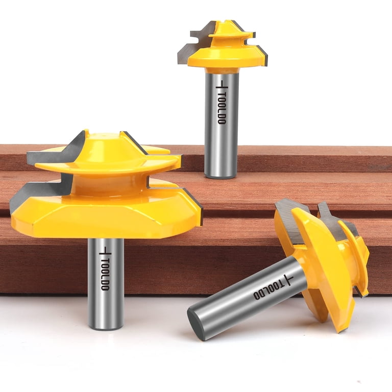 TOOLDO 45° Lock Miter Router Bit – 1/2" Shank – For 1/2", 3/4", 1" Boards – Woodworking Joinery Tool For Strong Miter Joints