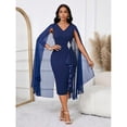 thumbnail image 7 of Navy Blue Elegant Cape Midi Dress With Ruffle Detail And Rhinestone Belt For Formal Evening Wear, 7 of 7