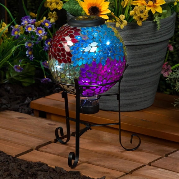 HMD173SLR Solar Powered Leaf Gazing  with Metal Stand, Solar  Decor, 9" H, Multicolor