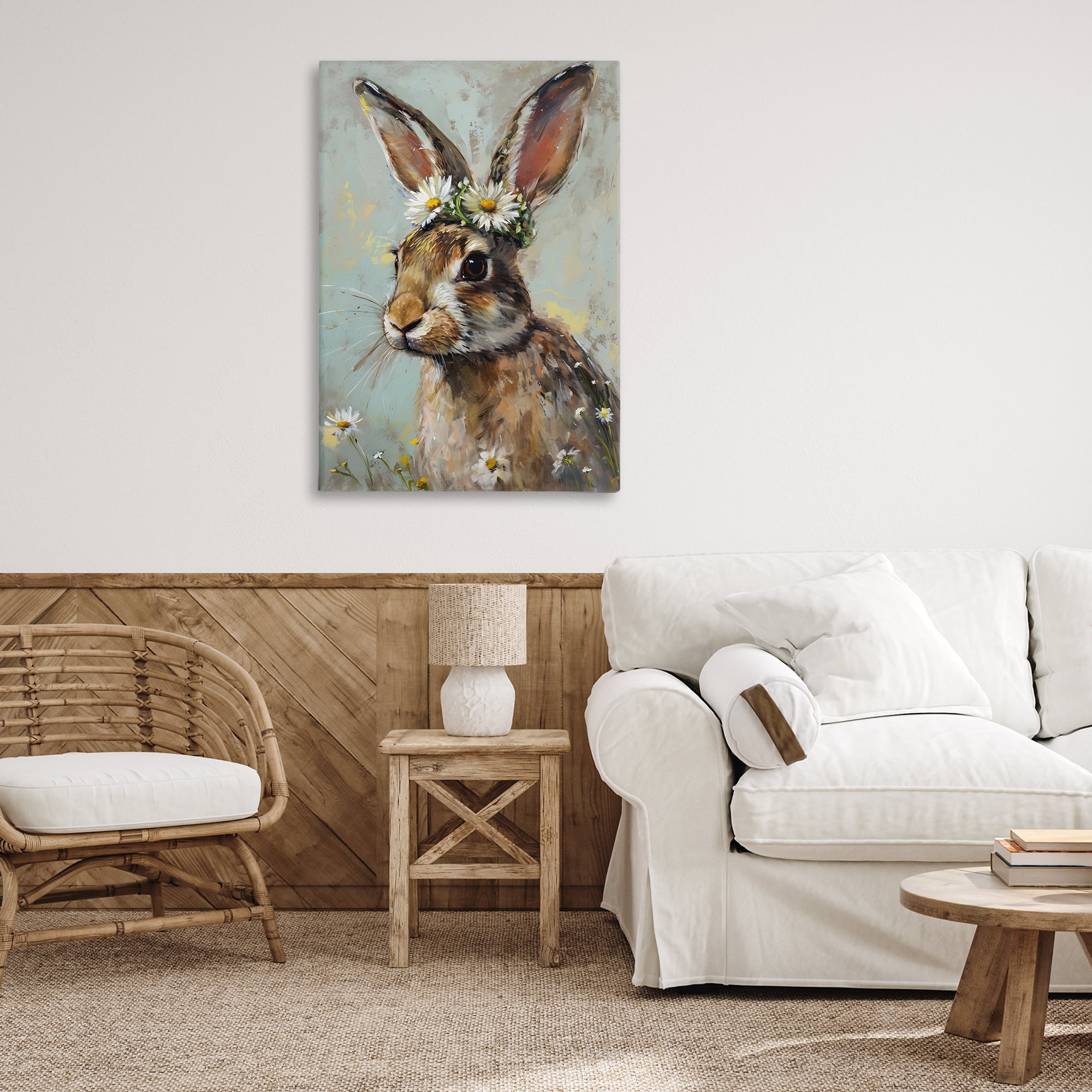 Stupell Industries Bunny & Daisy Crown Animals & Insects Painting Gallery Wrapped Canvas Art Print Wall Art, 24 x 36