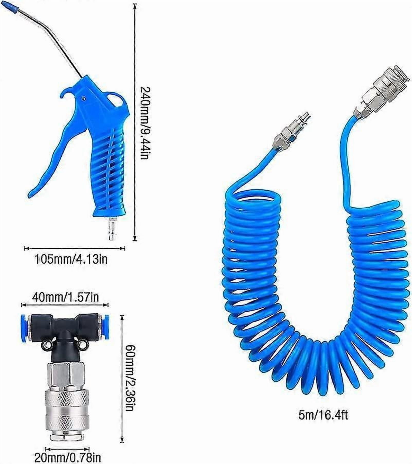 Air Blow Gun, Heavy Duty Air Duster Blow Gun With 5 Metre Recoil Hose,t-shaped Quick Connector, 360 Degree Rotating Blow Dust Gun, Air Compressor Quic