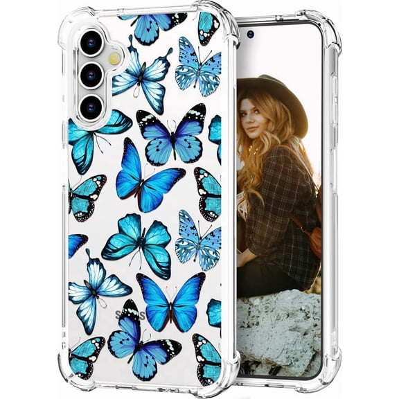 Compatible for Samsung Galaxy S24 FE Case for Women Girls Clear Design Cute,Girly S24FE Protector Butterflies