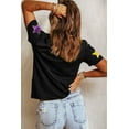 thumbnail image 6 of Women's Black Sequin Stars Patched Relaxed Fit T-Shirt for Casual Wear | [ZhiHiMeRi] | (US 20-22)2XL, 6 of 7