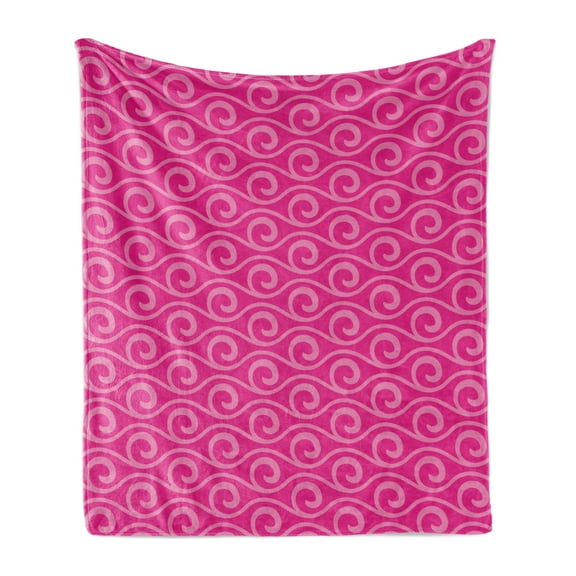 Hot Pink Soft Flannel Fleece Blanket, Ocean Waves Inspired Abstract Fantasy Pattern with Horizontal Curves and Lines, Cozy Plush for Indoor and Outdoor Use, 60" x 80", Pink Pale Pink, by Ambesonne