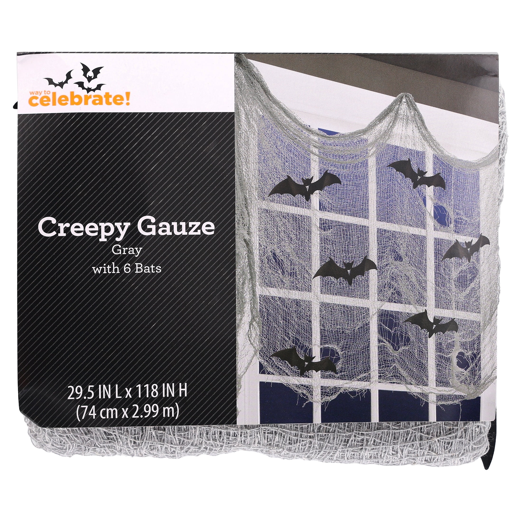 Creepy Gauze Fabric with Bats, Gray, 29.5" x 118", Halloween by Way To Celebrate