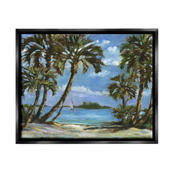 Stupell Industries Summer Palms Landscape Landscape Painting Black Floater Framed Canvas Art Print Wall Art, 21 x 17