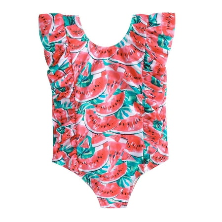 

Girls Summer Swimsuits Casual Toddler Kids Baby Girls Fashion Cute Leopard Flowers Print Bikini Ruffles One-piece Swimsuit 12Months-5Years