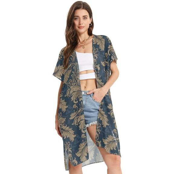 Beach Vacation Clothes Kimono Cardigan Loose Swimsuit Cover Up for Women Mandala Brown Flower S