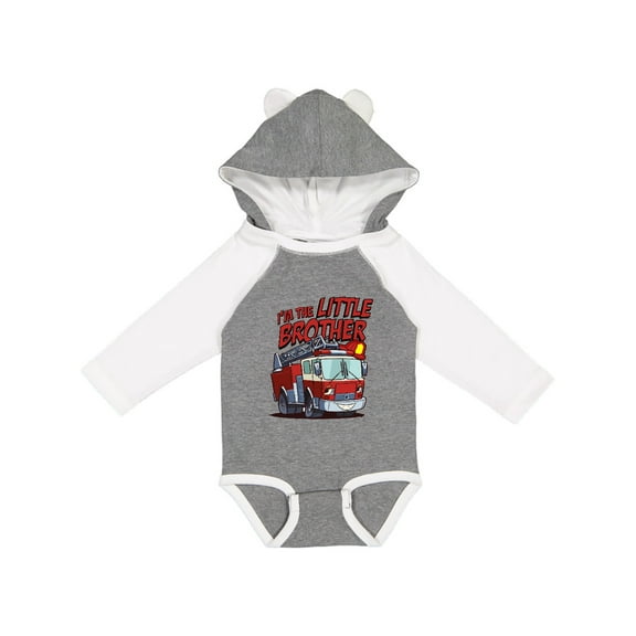 Inktastic Little Brother Fire Truck Boys Long Sleeve Baby Bodysuit