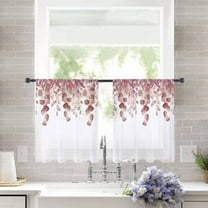 Sheer Curtains 45 inches Long, Pink Eucalyptus Leaves Watercolor Plants Light Filtering Sheer Window Curtains Rod Pocket Voile Drapes for Bedroom Living Room, 52"W x 45"L 2 Panels
