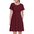 thumbnail image 1 of Bixox Robe d'Été à Manches Courtes pour Femmes Robe Ample Longueur Genou avec Poches-Bordeaux, 1 of 7