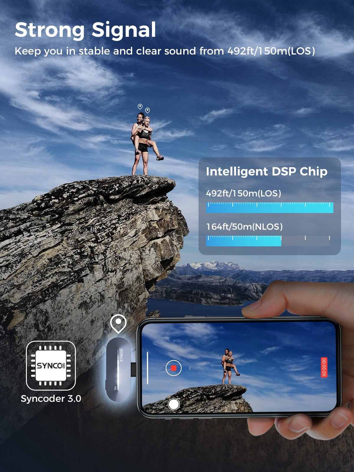 SYNCO P2SL Wireless Lavalier Microphone for iPhone, Dual Mic Noise Reduction, Charging Case, Plug Play, 2.4GHz, 45mins Shooting Time