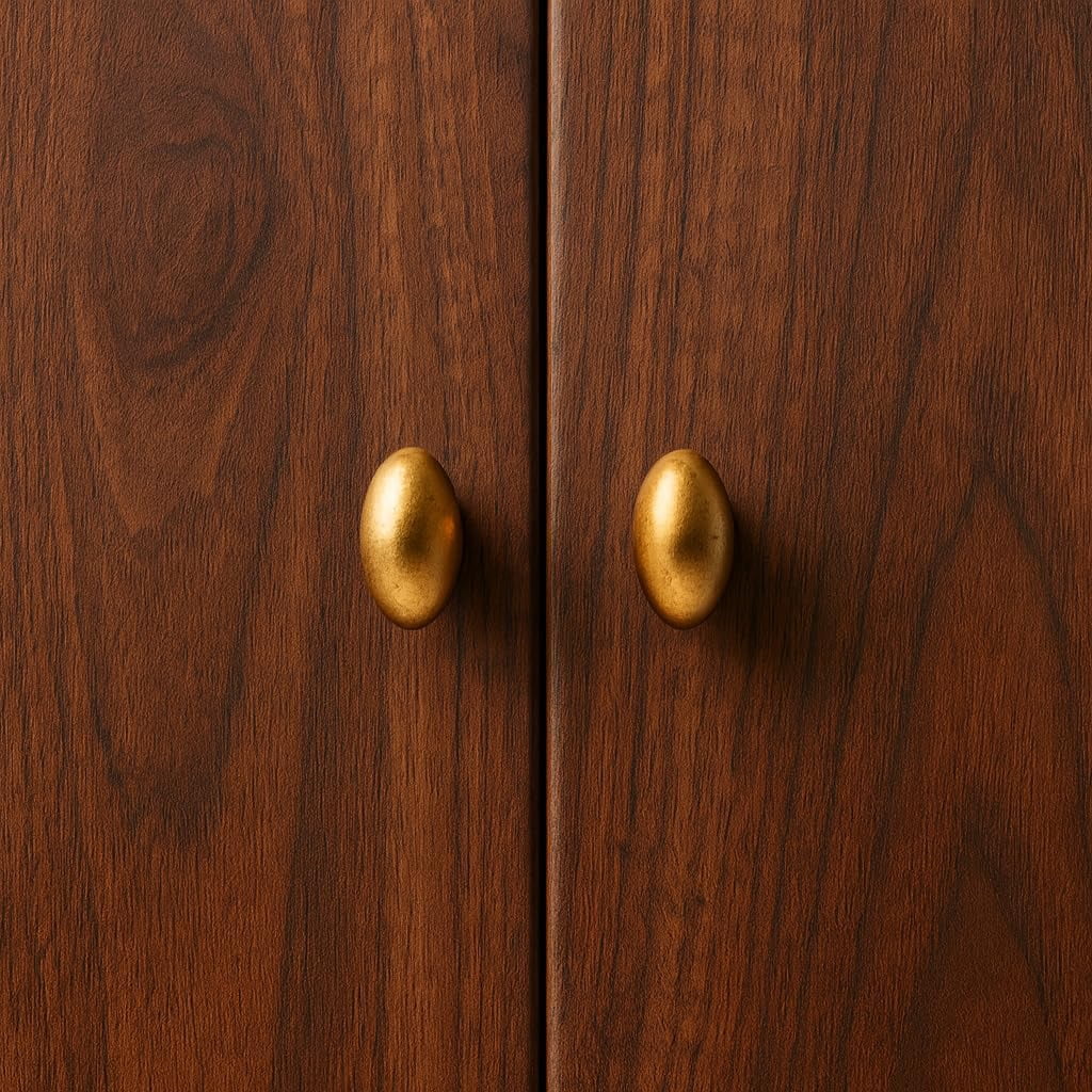 ABCISI 10 Pack Oval Cabinet Knobs, Furniture Cupboard Pulls, Modern Single Hole Hardware for Kitchen Cabinet, Dresser, Wardrobe Drawer, Antique Brass