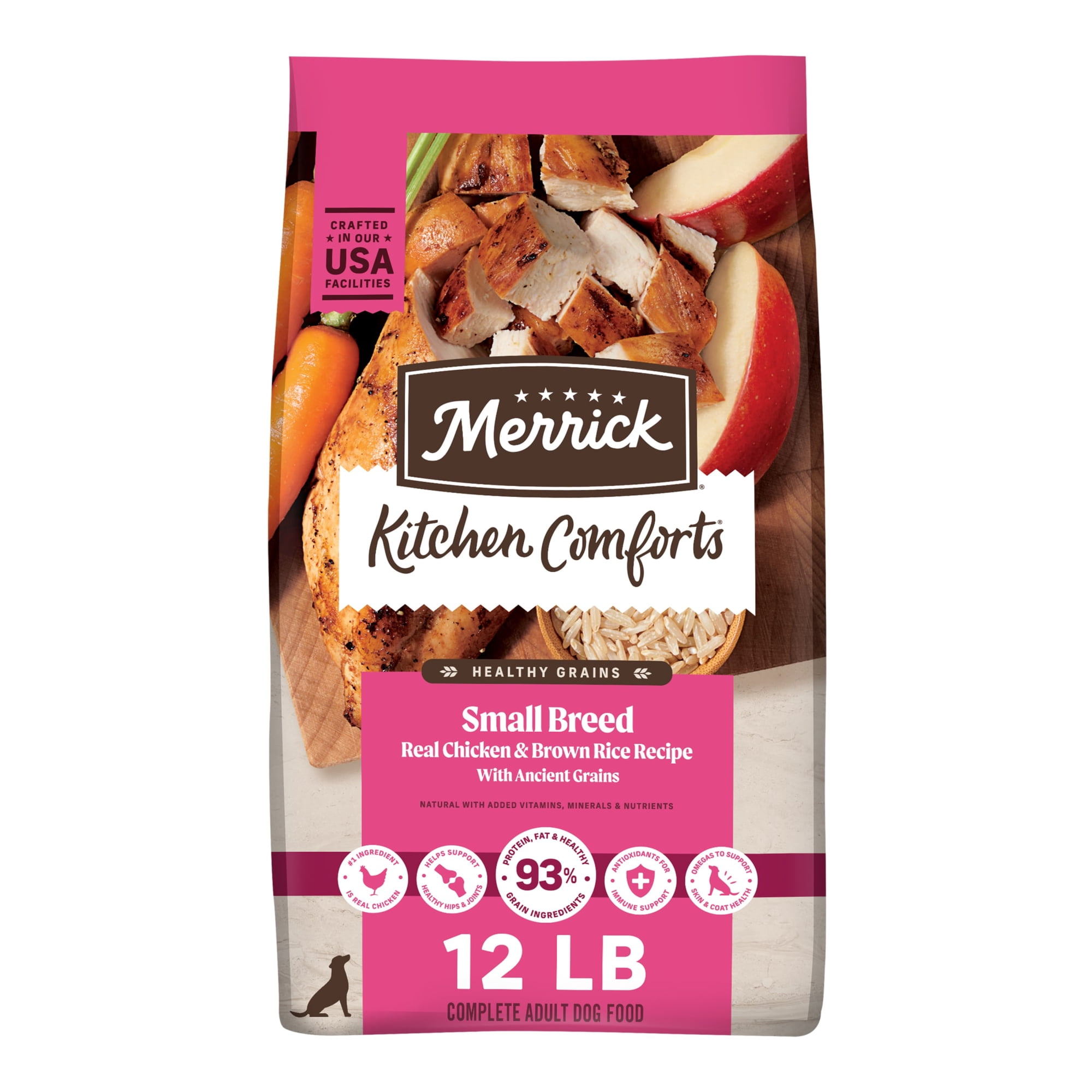 Merrick Kitchen Comforts Small Breed Real Chicken & Brown Rice Recipe Dry Dog Food, 12 lb Bag, 4 Pack