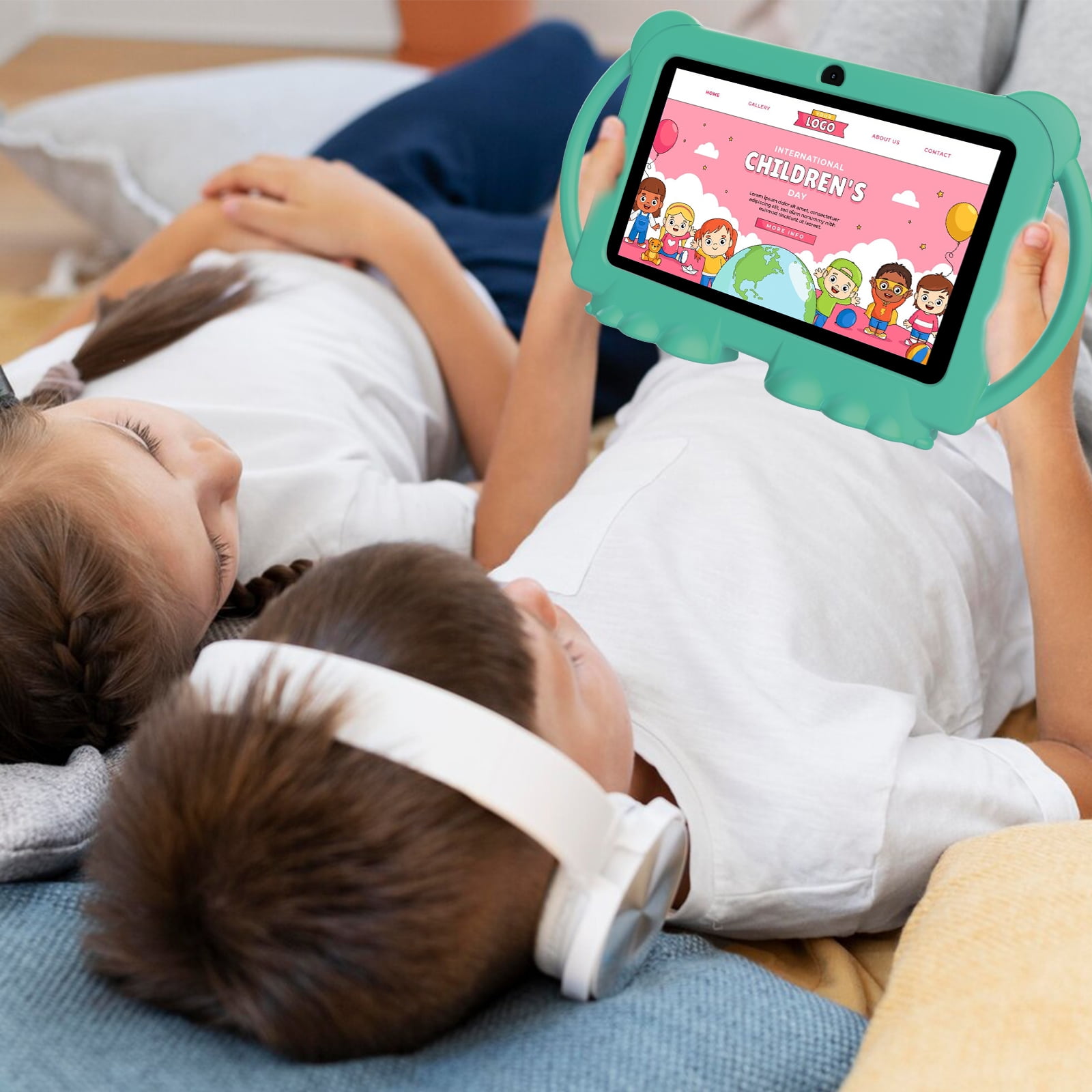 Kids Tablet 7 inch, Android Toddler Tablets with Shockproof  Case, Tablet for Kids 4GB+32GB+1TB Expand 1024x600 IPS HD Touchscree, Quad-Core Processor with WiFi Bluetooth Dual Camera, Green
