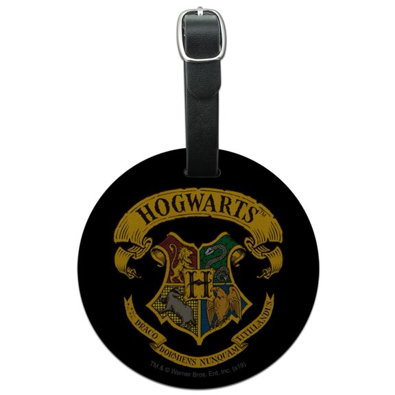 Harry Potter Ilustrated Hogwart's Crest Round Leather Luggage Card Suitcase Carry-On ID Tag